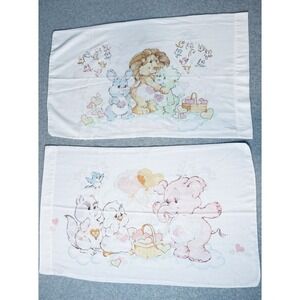 Vintage Care Bears Cousins Pillowcases - 2 Sided - Lot Of 2 - Lion Elephant-Read
